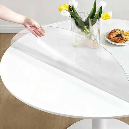Round Frosted Table Cover Protector 42 Inch - 2mm Thick Waterproof PVC Furniture Protective Pad for Dining Room Tabletop