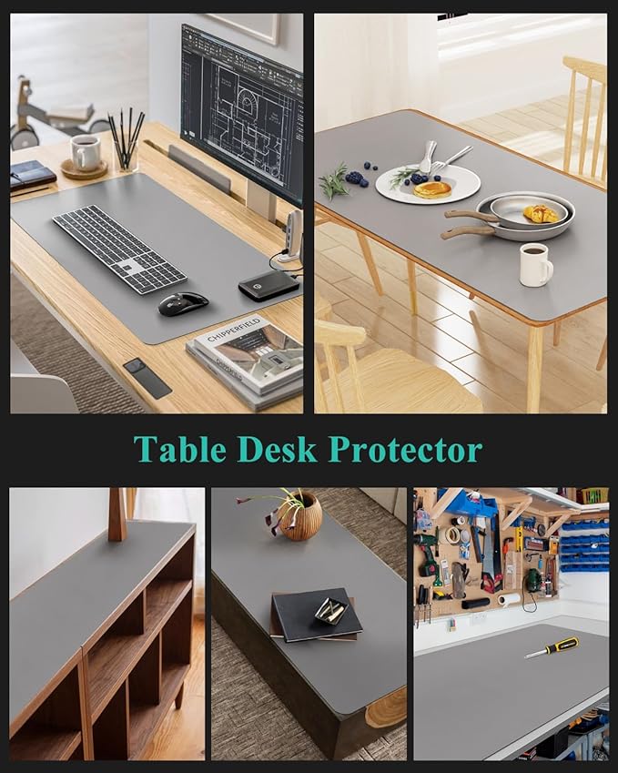 Light Gray Plastic Table Cover Protector, 36" x 60" Waterproof Easy Flat PVC Desk Pad Mat, 1.5mm Thick Rectangle Vinyl Table Top Protector for Dining Room Table, Office, Dresser