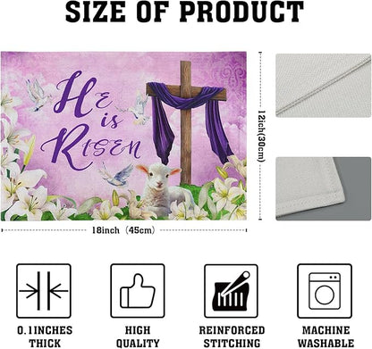 Giwawa He is Risen Placemats, Easter Cross Lamb Linen Washable Place Mat, Spring Lily Flowers Heat Resistant Table Mats for Kitchen Dining Holiday Party Decor, Set of 4, 12x18 Inch