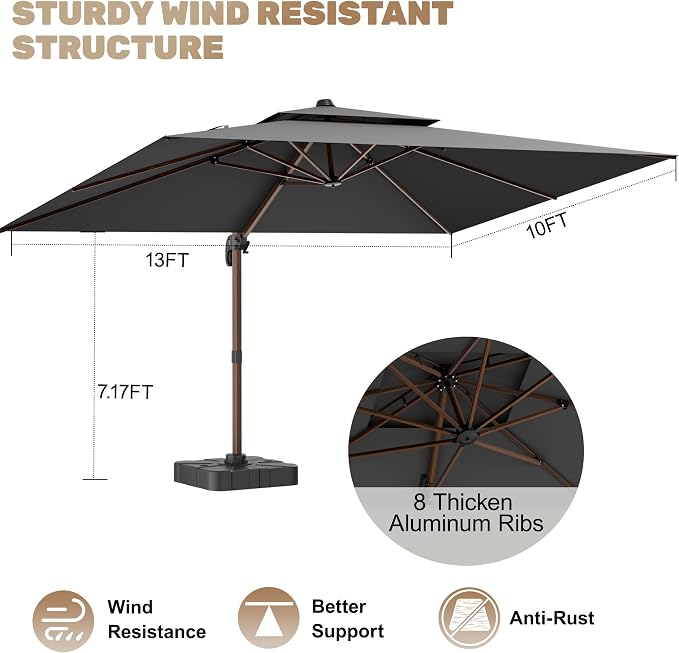 10x13FT Cantilever Outdoor Patio Umbrellas - Image 6