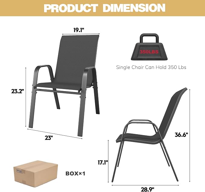 Patio Dining Chairs Set of 6 Outdoor Stackable Dining Chairs - Image 3