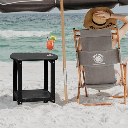 Adirondack Square Outdoor Side Table,2-Tier Storage Patio Side Table, HDPE End Tables for Backyard Pool Porch Garden Lawn