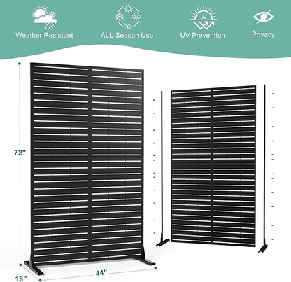 Metal Privacy Screen for Outdoor & Indoor Use, Free Standing Privacy Screen for Patio Garden Pool, 72" H x 44" W Decoative Privacy Panels, Weather Resistant, Easy Assembly (Black Louvered Floral)