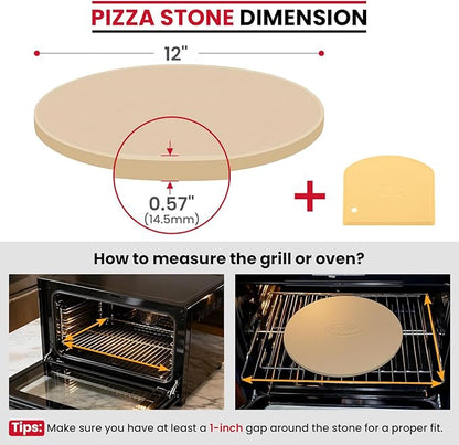 Unicook 12 Inch Round Pizza Stone, Heavy Duty Cordierite Bread Baking Stone for RV Oven, Grill and Toaster Oven, Ideal for Baking Crisp Crust Pizza, Bread, Cookies and More
