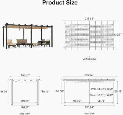 PURPLE LEAF Outdoor Pergola 12' X 18' Retractable Canopy Aluminum, Custom Shade - Image 7