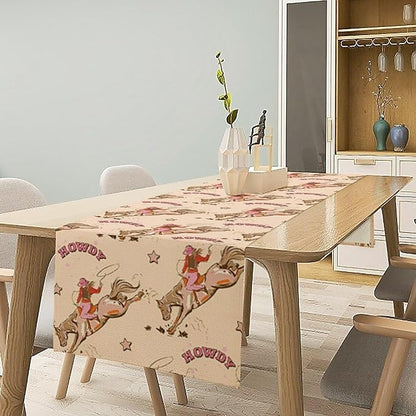 Western Cowboy Table Runner,Vintage Country Cowboy Horse Desert Print Table Runner for Farmhouse Kitchen Dining Table Holiday Home Party Decor 13x108in