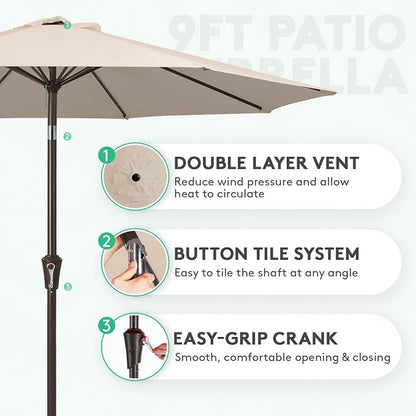 JEAREY 9FT Outdoor Patio Umbrella, Market Umbrella, Cream Beige | Outdoor Table - Image 2