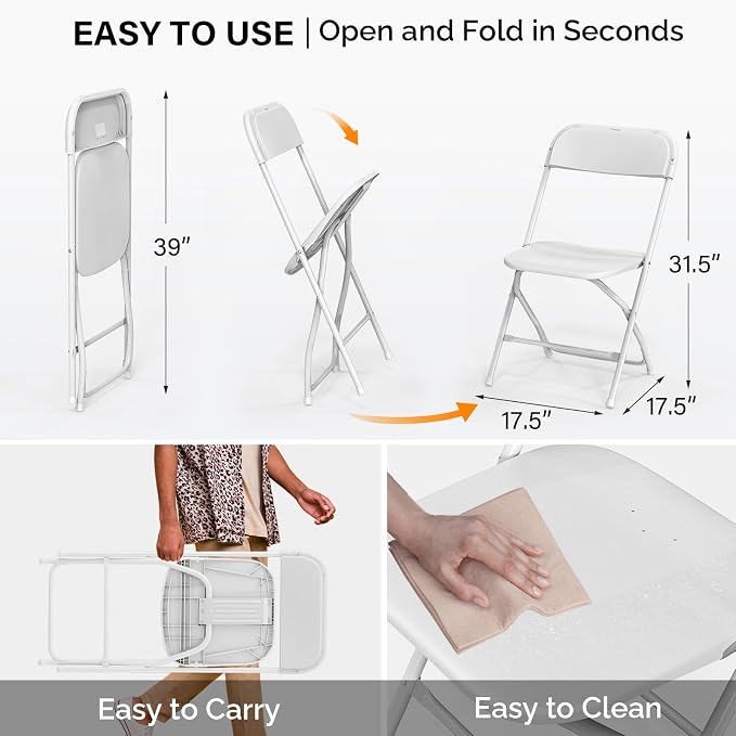 VINGLI 8 Pack White Plastic Folding Chair, Indoor Outdoor Portable Stackable - Image 3