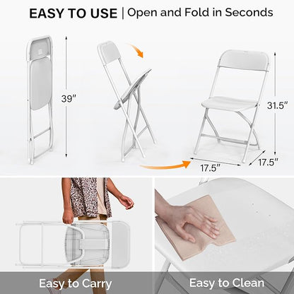 VINGLI 8 Pack White Plastic Folding Chair, Indoor Outdoor Portable Stackable - Image 3