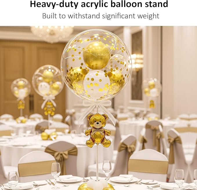 lightsfever Reusable Acrylic Balloon Stand Kit – Heavy Duty Tabletop Display with Sticks and Base, Ballon Stands for Centerpieces, Centerpiece Table Decorations for Parties (6 Pack 16 inch)