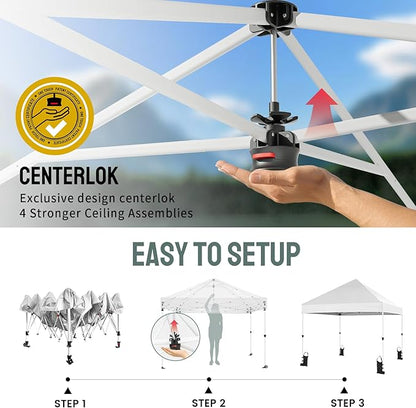 CROWN SHADES 8x8 Pop Up Canopy Tent,Commercial Canopy Tent Heavy Duty with 4" Wheels,4 Upgraded Weights,Patented Centerlock,400D Strength Oxford Fabric, Sto'N Go Bag,for Parties, Events, Camping,White