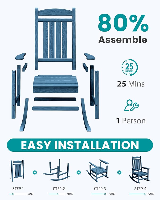 SERWALL HDPE Oversized Rocking Chair Outdoor, Patio Rocking Chairs, Porch Rocker - Image 3