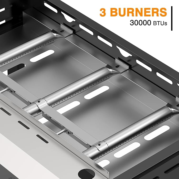 3 Burner BBQ Gas Griddle, 25.6 Inch Stainless Steel Tabletop Portable Propane Griddle, 30,000 BTU Flat Top Grill for Camping