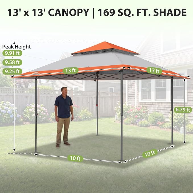 EAGLE PEAK 13x13 Pop Up Canopy Tent, Auto Extended Eaves, Heavy Duty Outdoor - Image 3