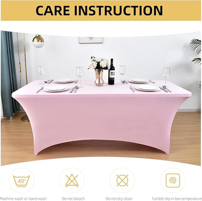 2-Pack 8ft Spandex Table Covers for Rectangle Folding Tables - Washable Elastic Tablecloth - Ultimate Fitted Table Protector for Birthday Parties, Trade Shows, Banquet