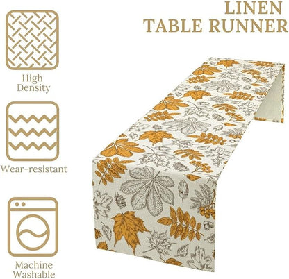 Autumn Maple Leaf Table Runner, Vintage Fall Orange Brown Nature Botanical Leaves Print Table Cover for Home Kitchen Dining Table Decor Indoor Outdoor Party, 13x120inch
