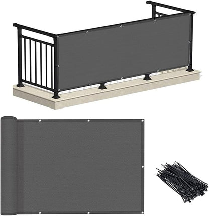 LOVE STORY 2.5' x 10' Dark Grey Balcony Screen Privacy Fence Cover UV Protection (HDPE) Weather-Resistant 3 FT Height Shield for Deck, Patio, Backyard, Outdoor Pool, Porch, Railing