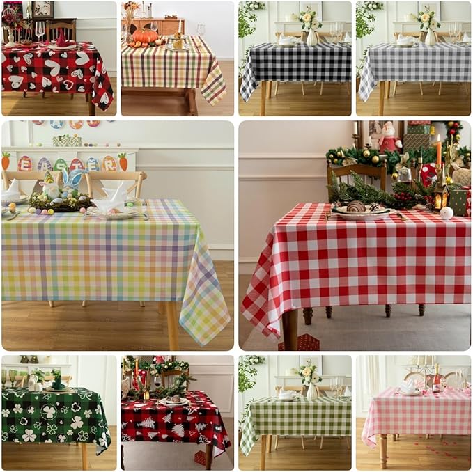 Classic Gingham Buffalo Tablecloth Fabric - Oblong 58x144 Inch Water Proof Checkered Table Cloth for Indoor Outdoor - Table Cover for Birthday, Picnics, BBQs, and Parties