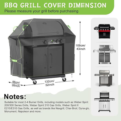 UIRWAY Gas Grill Cover 52 Inch, Waterproof, UV & Fade Resistant BBQ Grill Cover for Outdoor, Barbecue Cover with Reflective Strip and Air Vent for Weber, Dyna-glo, Char-Broil, Nexgrill, etc. Black