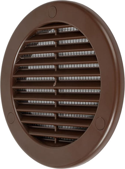 4 Inch [Opening] Brown Air Vent Cover – Pack of 10 – Plastic Round Air Vent Grill Cover for Wall or Ceiling, Built-in Mesh Screen/HVAC Return Air Register – Modern Louvered Design