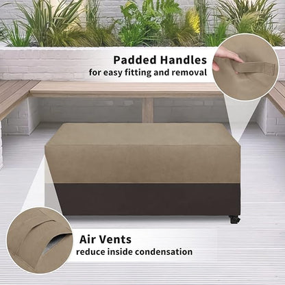 Easy-Going Patio Coffee Table Cover Small Outdoor Rectangular Table Cover, UV Resistant Waterproof Patio Furniture Ottoman Cover (48" Lx28 Wx16 H, Camel/Dark Brown)