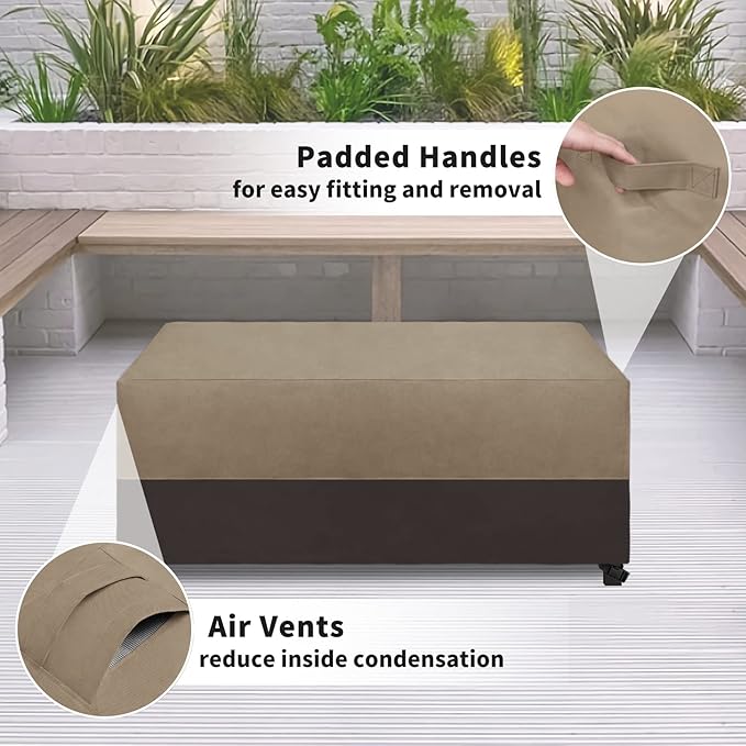 Easy-Going Patio Coffee Table Cover Small Outdoor Rectangular Table Cover, UV Resistant Waterproof Patio Furniture Ottoman Cover (36" Lx22 Wx16 H, Camel/Dark Brown)