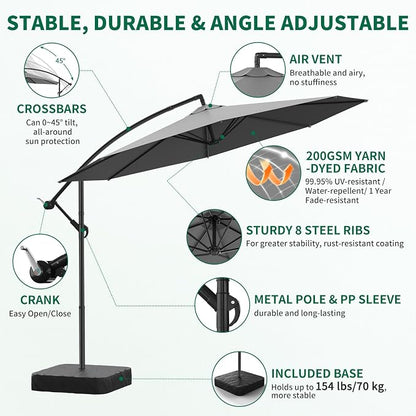 10FT Patio Umbrella with Base, Outdoor Umbrella Pool Umbrella Cantilever - Image 4