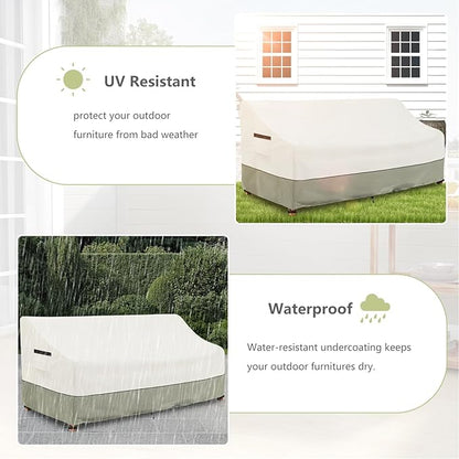 3-Seater Patio Sofa Cover,85 W x 38 D x 35 H Inches Outdoor Couch Cover,600D Heavy Duty Waterproof Outdoor Sofa Covers,Patio Furniture Covers,Beige