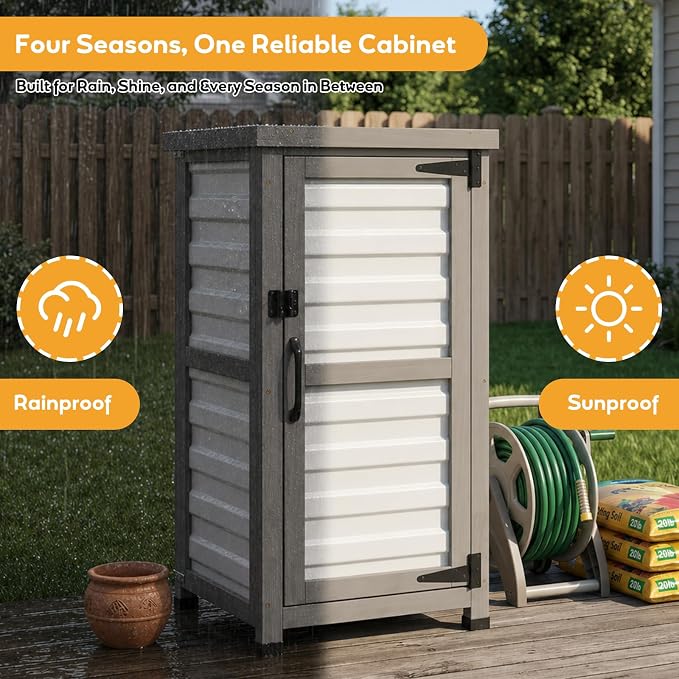 Outdoor Storage Cabinet with Metal Top, Wooden & Plastic Potting Bench & Tool - Image 5