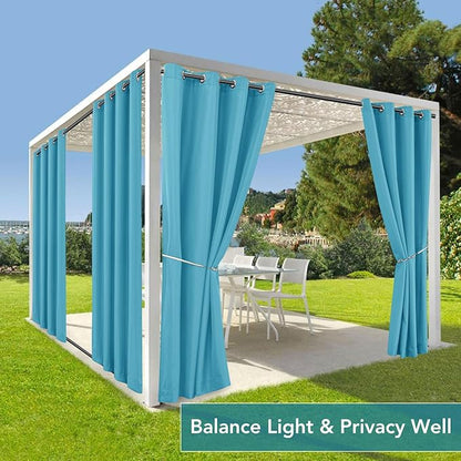 HolidayIdeas Patio Curtains Outdoor Waterproof 4 Panels 54x84 Inch-Windproof Weatherproof Privacy Teal Outside Curtains-Grommet Top and Tab Bottom Drape for Gazebo, Porch, Pergola, Cabana, Backyard