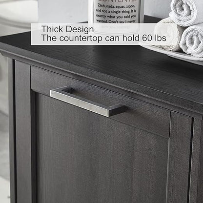 OLD CAPTAIN Wooden Tilt Out Trash Cabinet, Hidden Trash Can Kitchen Holds 10 Gallons (Dark Brown+Black Top Panel)