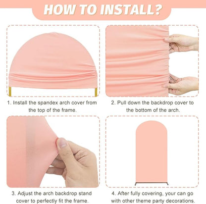 MODFUNS Wedding Arch Cover Set of 3 Dusty Rose Spandex Arches Cover 5ft 6ft 7ft Round Top Arch Backdrop Covers 2-Sided Arch Stand Covers Stretchy Arched Wall Backdrop for Happy Birthday Party Decor