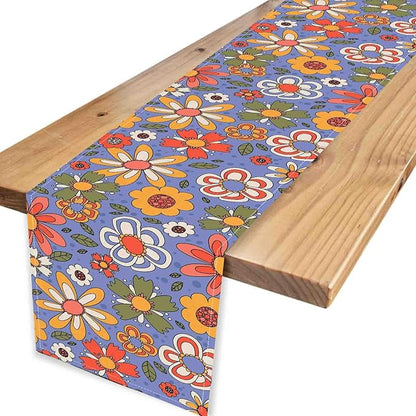70s Floral Table Runner, Retro Groovy Hippie Lovely Floral Funky Daisy Trippy Coffee Table Center Decor for Home Kitchen Dining Patio Holiday Party Indoor Outdoor Table Decorations, 13"x72" Inch