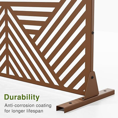 Casaphoria 72" H x 47" W Metal Outdoor Privacy Screen, Freestanding Decorative Divider for Patio, Deck, Balcony, and Garden with Stable Base, Brown Zodiac