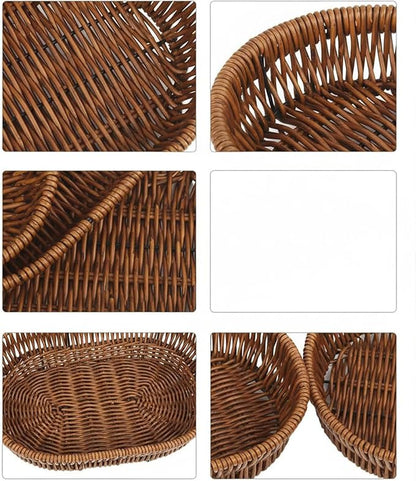 Imitation Wicker Bread Baskets, 3 Pack Rattan Food Serving Basket Handwoven Bread Baskets For Vegetables, Home, Kitchen, Restaurant, Outdoor, (11'',9.5'',8.3'')