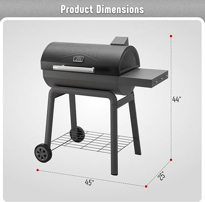 BBQ Charcoal Grill with Side Table, 30-In Heavy Duty Outdoor BBQ Grill with 647 Sq. In Cooking Area for Outdoor Barbecue in Backyard, Patio and Parties, Black
