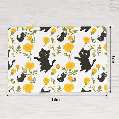 QIYI Placemats Set of 6, 12x18 Inch Faux Leather Place Mats for Kitchen Dinning, Heat Resistant Anti Slip Flower Table Mats, Waterproof Wipeable Washable Placemat Party Table Décor, Cute Black Kittens