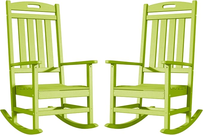 Outdoor Rocking Chair Set of 2, High Back Plastic Patio Rocking Chairs by Adiromoti