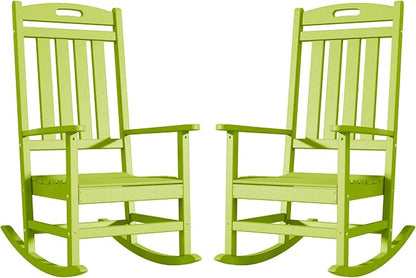 Outdoor Rocking Chair Set of 2, High Back Plastic Patio Rocking Chairs by Adiromoti