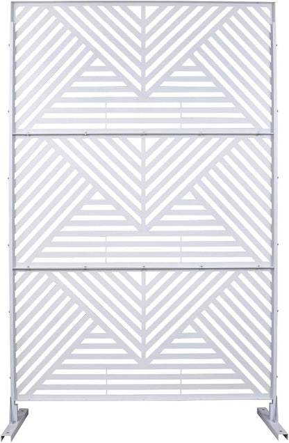 Outdoor Privacy Screen with Geometric Design – Metal Decorative Panel, Freestanding Partition, Weather-Resistant, 76"x48" for Garden, Patio, Balcony, and Yard, White