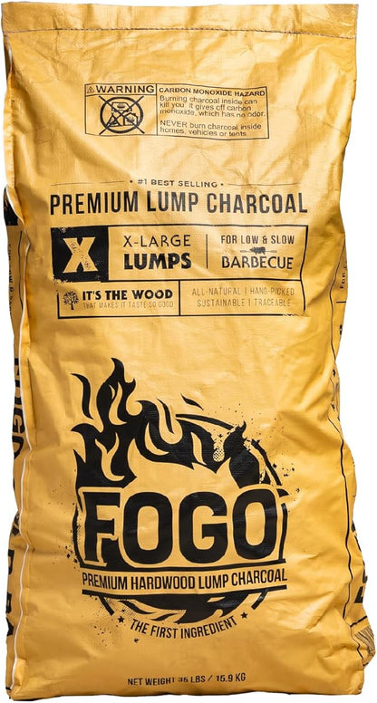 FOGO Super Premium Hardwood Lump Charcoal 35 Pound Bag, Fogostarters Natural Fire Starters and Blazaball Bundle
