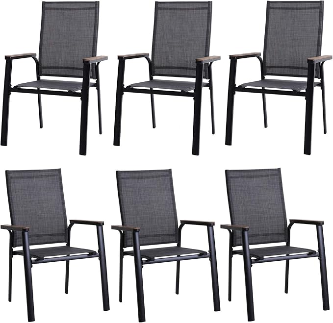PHI VILLA Outdoor Stackable Dining Chairs Set of 6 w/Aluminum Frame, by PHIVILLA