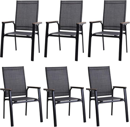 PHI VILLA Outdoor Stackable Dining Chairs Set of 6 w/Aluminum Frame, by PHIVILLA