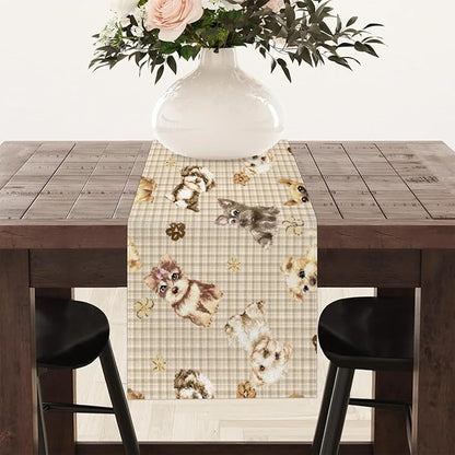Cute Puppy Table Runner Kitchen Dining Table Runner 13*72in Table Center Decor for Indoor Outdoor Home Holiday Party