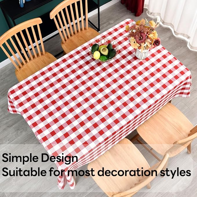 Gingham Tablecloth Rectangle Table Cloth Heavy Duty Cotton Checkered Table Cover for Spring Picnic Kitchen Dining(C-Red, 52x70 inch)
