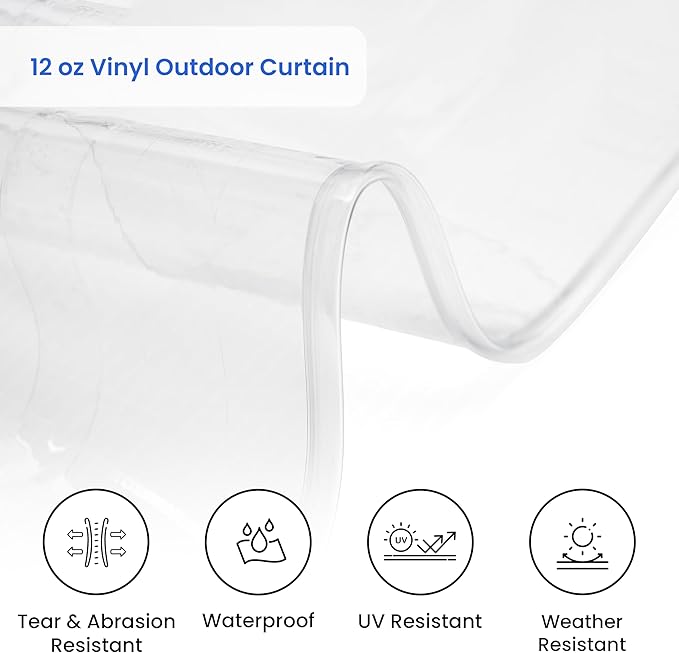 Covers & All Outdoor Clear Tarp Curtain, 18oz Clear Outdoor Curtains for Patio, Waterproof & Tear Proof Transparent PVC Vinyl Tarp with Rustrpoof Grommets for Porch, Gazebos, Balcony (4'H x 9'W feet)