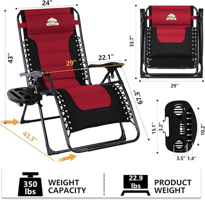 Colegence Oversized Padded Zero Gravity Chairs, Burgundy | Two padded recliners - Image 3