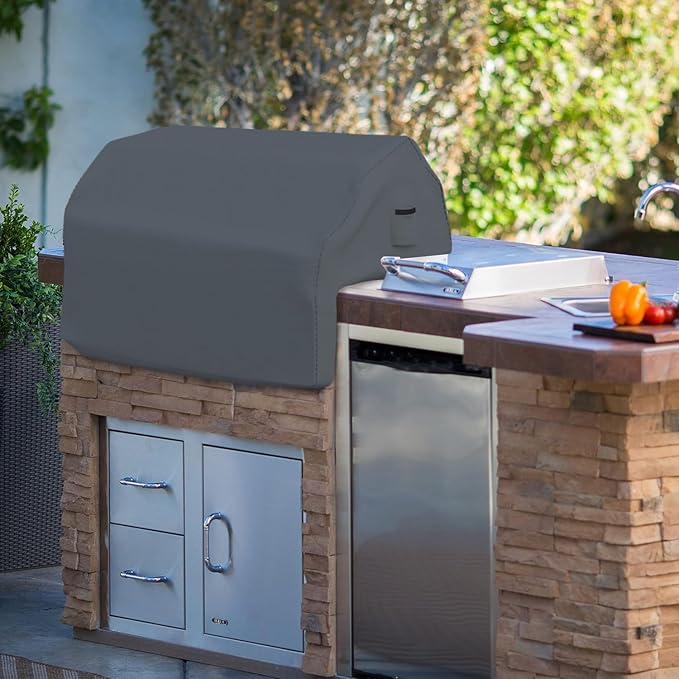 Covers & all Built-in Outdoor Grill Cover, Durable 12 Oz Waterproof Cover Max Material with Air Pocket & Elastic for Snug Fit (32" W x 26" D x 24" H Inches, Grey)