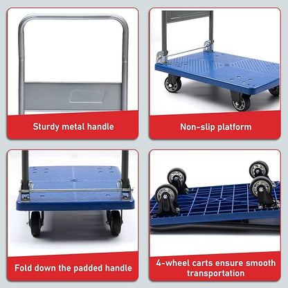 330 lbs Foldable Platform Truck Dolly with Swivel Wheels, Heavy Duty Moving Platform Hand Truck, 28 x 18 x 33.8 inches (PH150PVC)