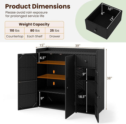 Tangkula Rattan Outdoor Storage Cabinet, Patiojoy Outdoor Cabinet - Image 6